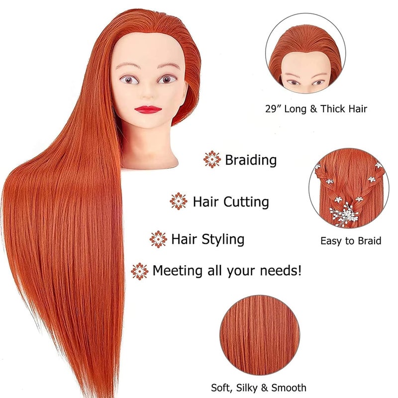 TopDirect 29" Red Hair Mannequin Manikin Head with Clamp Holder and Tools for Cosmetology, Hairdressing, Braiding Practice - Image 3